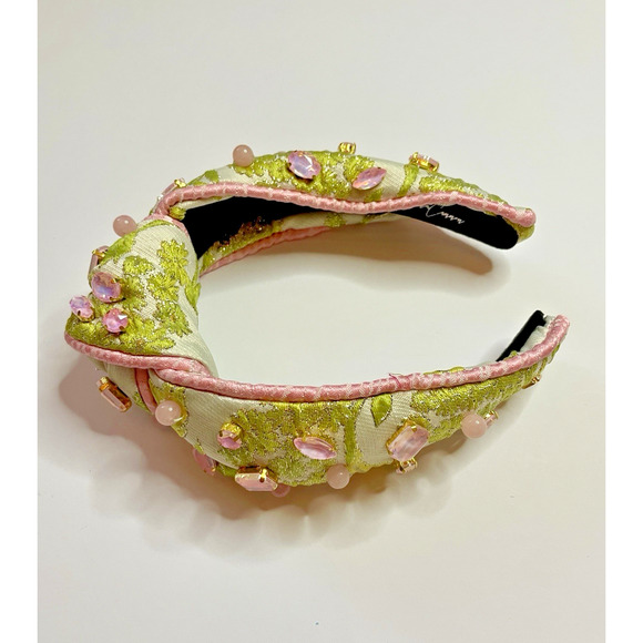 Brianna Cannon Embellished Knotted Headband Chartreuse & Blush Jacquard Size XS main image 9